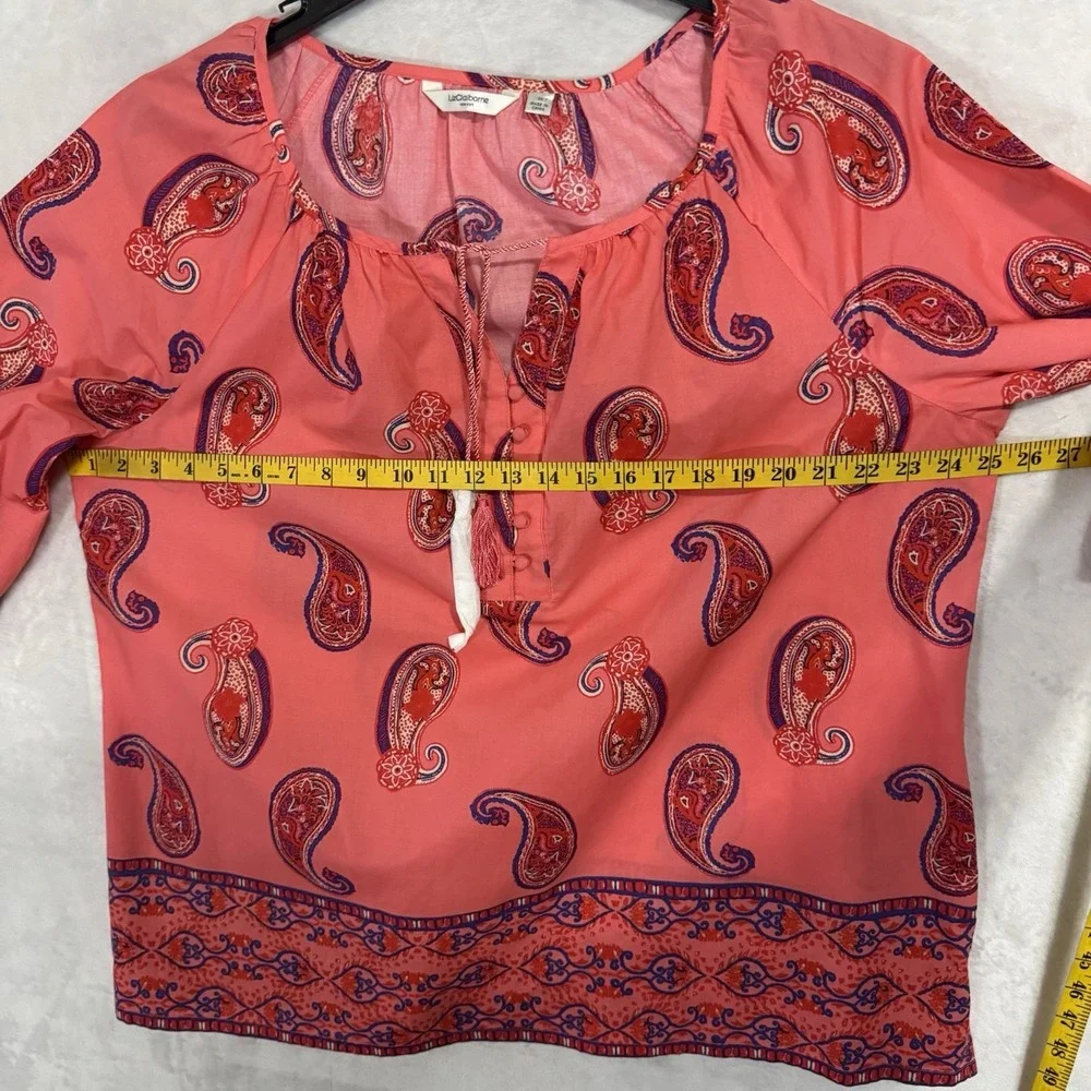 Liz Claiborne Coral Paisley Boho Blouse Top 1X Colorful‎ Resort Summer Shirt